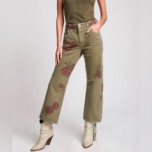 One Teaspoon Hibiscus Libertines Cropped Wide Leg Denim Jeans Size 27